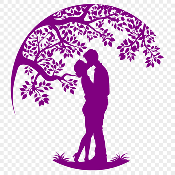 A pair of lovers embracing under the branches of a tree, symbolizing love and unity.