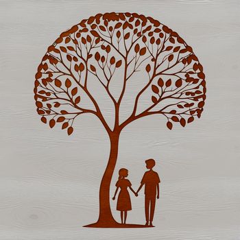 A stylized illustration of intertwined tree branches forming a heart shape, suitable for wedding or Valentine's Day designs.