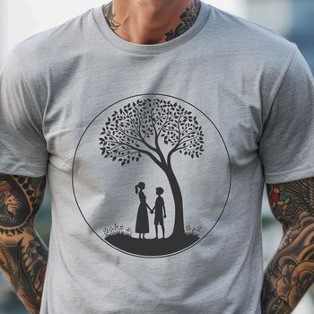 Illustrative tree design with intertwined couples symbolizing love and unity.
