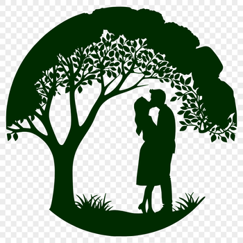 A pair of embracing figures surrounded by foliage, symbolizing eternal love.