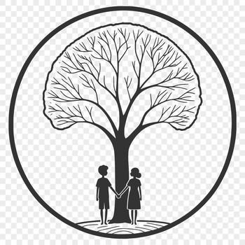 A stylized illustration of intertwined tree branches symbolizing love.