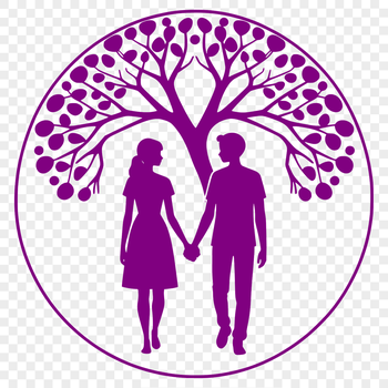 A stylized illustration of intertwined lovers standing beneath the branches of a tree.