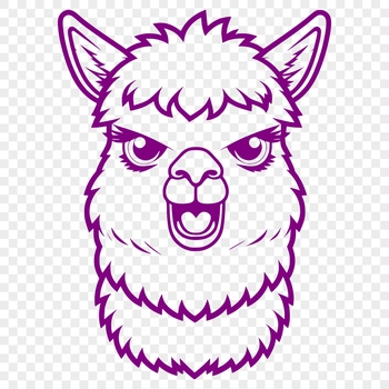 A close-up illustration of a South American camelid's face with distinctive fur and ears.