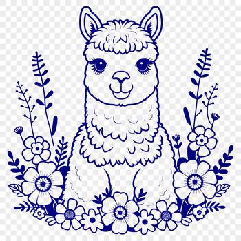 An illustration of a South American camelid, known as an alpaca, in a naturalistic setting.