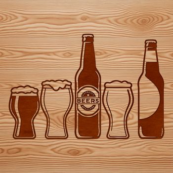 A refillable glass filled with beer on a wooden table.