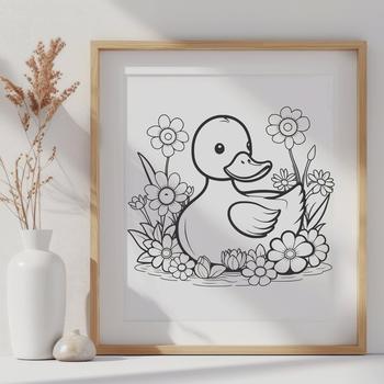 A simple vector illustration of a duck in a floral setting, ideal for craft projects and digital designs.