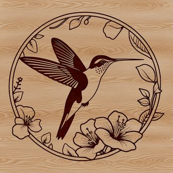 A colorful hummingbird perched on a floral background, depicted in vector art style.