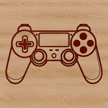 An illustrated design of a video game controller featuring various controls and inputs.