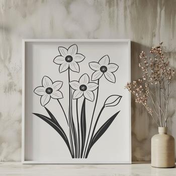 A detailed vector illustration of a daffodil plant, perfect for use in various design projects.