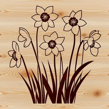 Vector graphic of a single daffodil plant with green stem and trumpet-shaped bloom