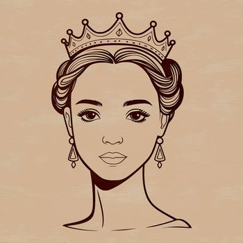 A young female princess illustration designed as vector art for digital use.