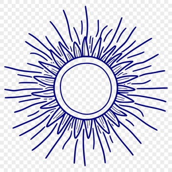 A vector illustration of the sun with rays and glow.