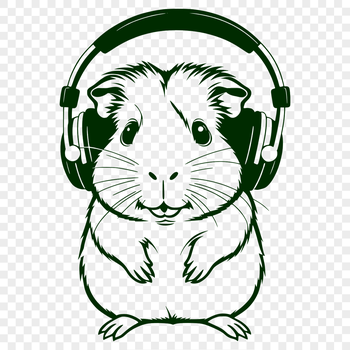 A digital illustration of a guinea pig sitting on its haunches wearing headphones.