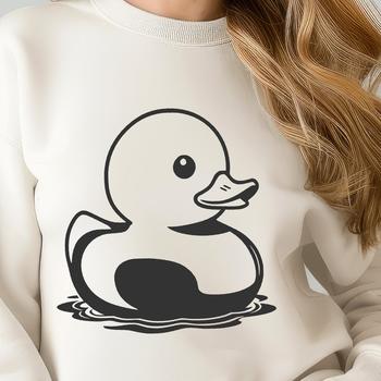 A simple illustration of a white duck with yellow beak and feet, suitable as a vector design element.