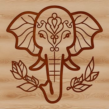 An ornate illustration of a safari animal's head featuring an elephant.