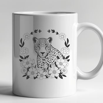 A stylized illustration of a big cat, specifically a jaguar, with bold lines and simple shapes.