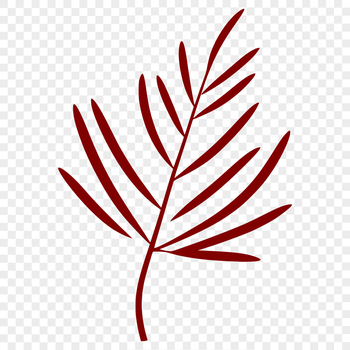 A detailed illustration of a single green leaf with curved edges and veins.