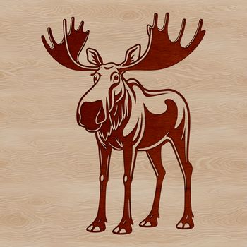 A detailed illustration of a North American wild animal, the moose, with its distinctive antlers.