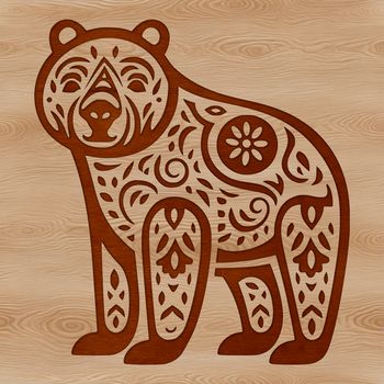 A stylized illustration of a bear in a standing pose with intricate details.