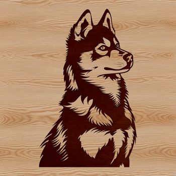 Vector graphic design featuring a cartoon Husky animal with bold lines.