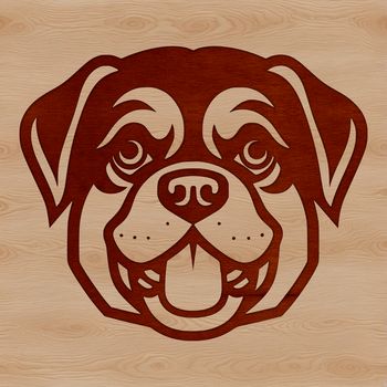 A simple line drawing of a Rottweiler dog's head in vector format.