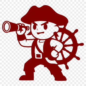 A high-resolution vector illustration of a pirate character in black silhouette.