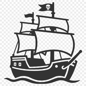 A stylized illustration of a pirate on a boat.