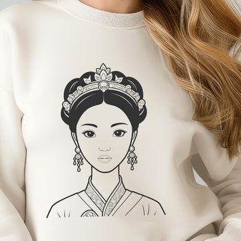A royalty-themed illustration of a young female character in a princess costume.