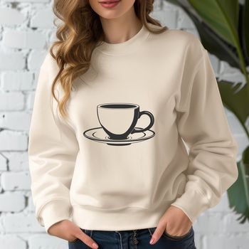 A hand-drawn illustration of a teacup with a delicate design.