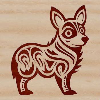 A vector illustration of a standing Welsh Corgi breed dog in ornate detail.