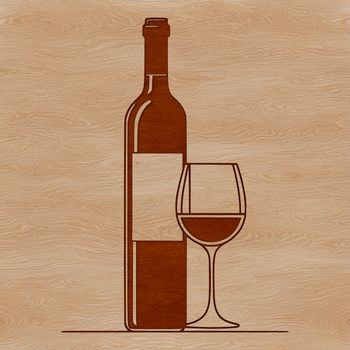 A wine bottle with a glass next to it, suitable for vector art and design projects.
