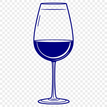 Wine glass filled with red liquid, depicted in a simple vector design.