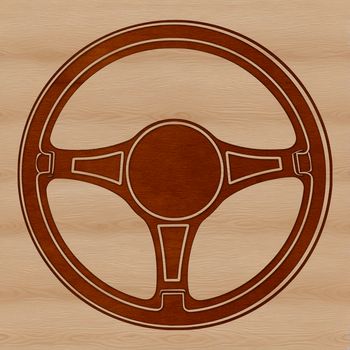 A detailed illustration of a car steering wheel with smooth lines and precise design elements.