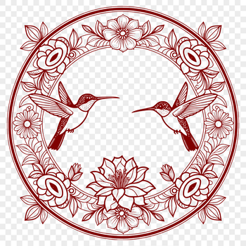 An intricately designed vector graphic of a hummingbird amidst foliage.