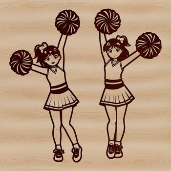 A young female athlete in a sports uniform, posing with pom-poms.