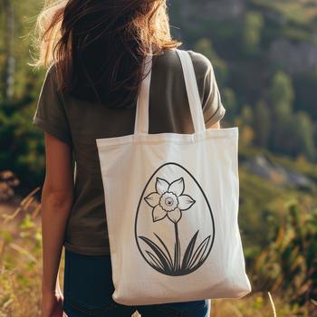 A colorful Easter egg design with spring flowers and leaves.