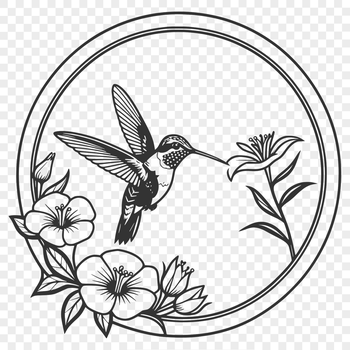 An illustration of a hummingbird, created in a digital format with precise lines and shapes.