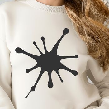 A colorful splat shape designed as a digital graphic.