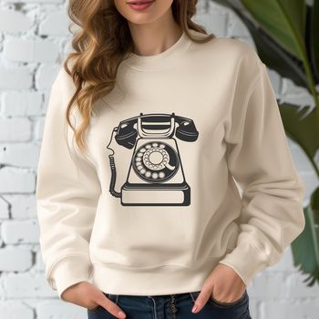 A vector graphic design concept featuring a retro-style telephone on a white background.