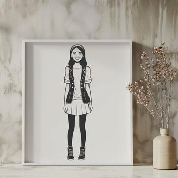 Young girl character designed as a vector graphic for use in digital applications.