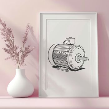 A detailed illustration of a motor with various components labeled, suitable for vector art designs.