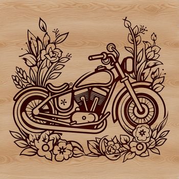 Illustrative SVG design of a motorbike with ornate floral patterns.