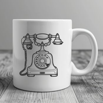 A simple line art illustration of a telephone device on a white background.