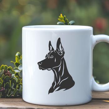 A detailed illustration of a Doberman Pinscher's head, suitable for vector design and commercial or personal use.