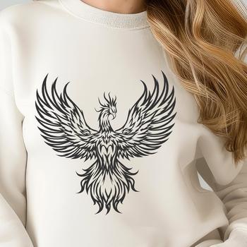 An illustration of a mythical creature with wings spread wide, symbolizing rebirth and renewal.