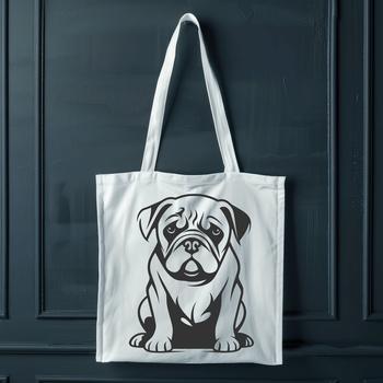 An isolated vector graphic of a bulldog in a relaxed posture, suitable for digital use.