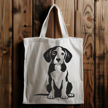 A full-body illustration of a sitting Beagle with a calm expression.