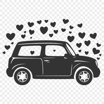 A simple vector design of a car with love hearts integrated into the vehicle's design.