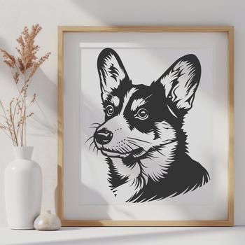 A detailed illustration of a Welsh Corgi's head, created as vector art for use in various digital designs.