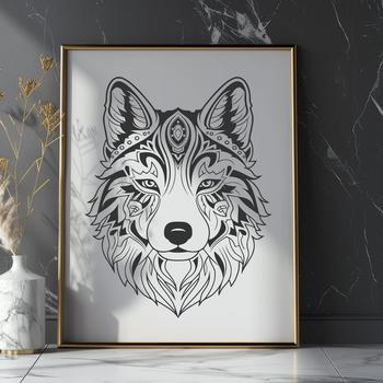 A detailed illustration of a Siberian Husky's head, suitable for vector art projects.